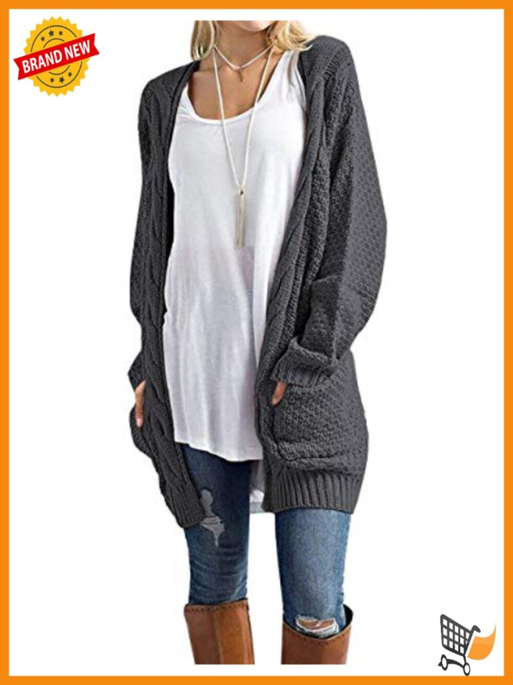Women's Long Sleeve Cable Knit Cardigan with Pockets